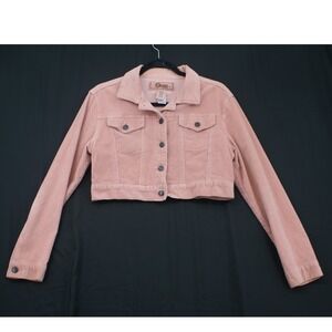 Star Jeans Womens Pink Corduroy Cropped Trucker Jacket Size Large 97389